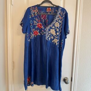 Blue Embroidered Floral Dress
